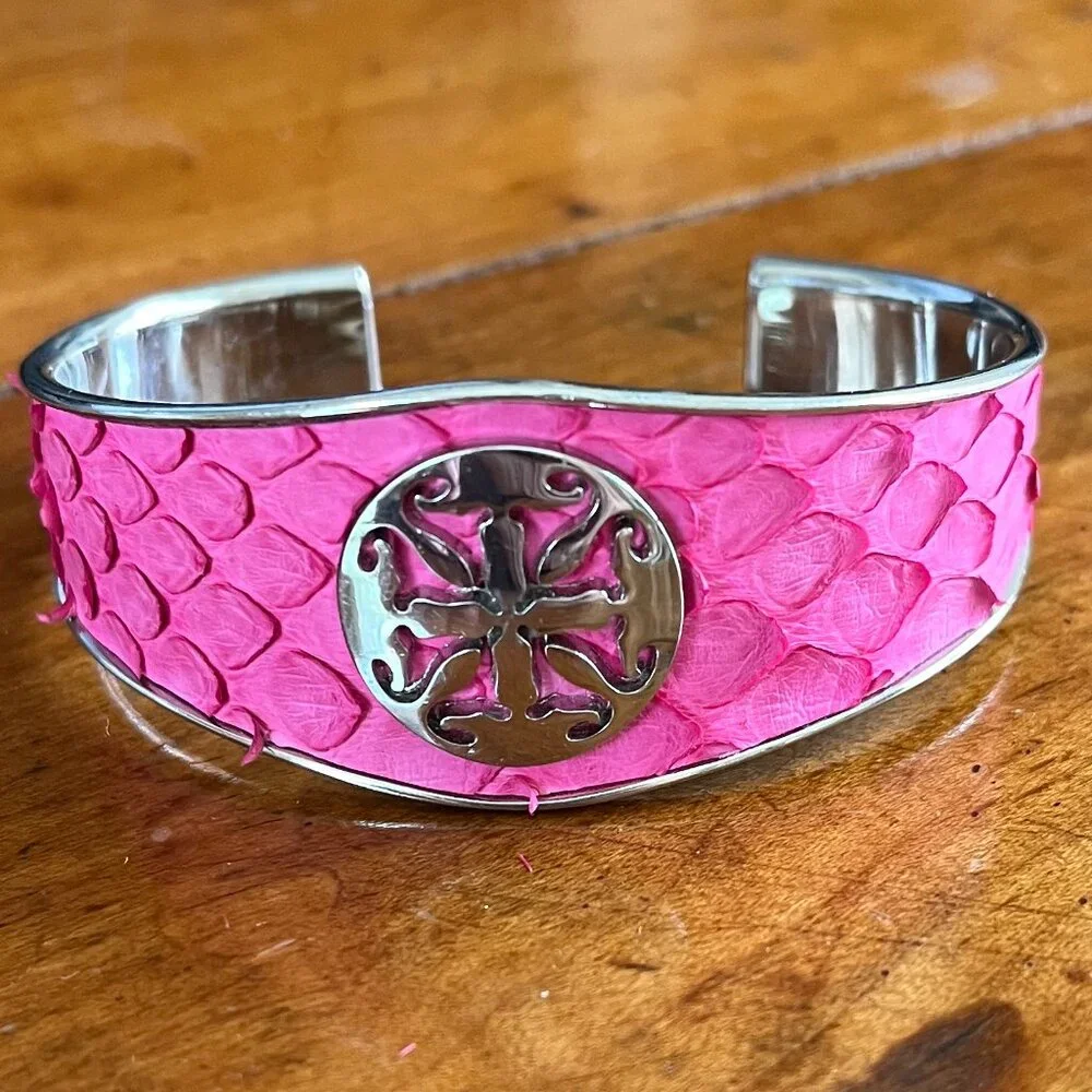 Rustic Cuff NEW Monique Python Side Cut Hot Pink Silver Cuff